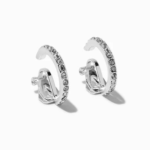 Créoles à clip avec strass pavé 20 mm couleur argentée
