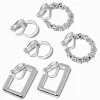 Créoles à clip géométriques strass couleur argentée - Lot de 3