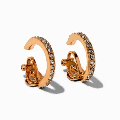Créoles à clip strass pavé 20 mm couleur dorée