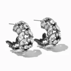 Créoles avec strass épaisses couleur hématite
