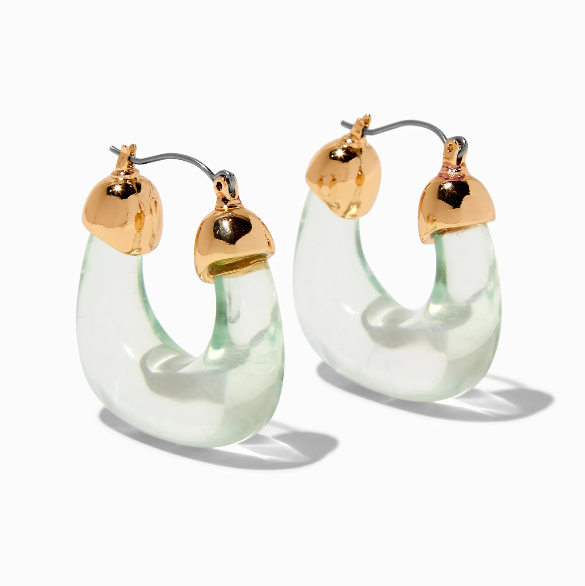 Créoles couleur dorée et en acrylique bleu clair