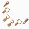 Créoles empilables bling-bling strass couleur dorée - Lot de 3