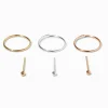 Créoles et clous de nez 0,6 mm en métaux mixtes couleur argentée - Lot de 6