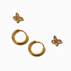 Créoles et clous superposables papillon couleur dorée C LUXE by Claire's - Lot de 2