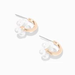 Créoles 30 mm fleurs en perles d’imitation couleur dorée