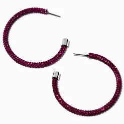 Créoles 50 mm strass pavé violettes