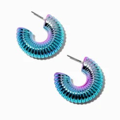 Créoles épaisses en spirale anodisées bleues