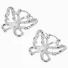 Créoles papillon perle d'imitation couleur argentée