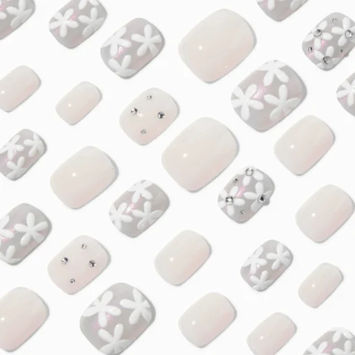 Daisy Bling Squoval Vegan Faux Nail Set - 24 Pack
