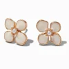 Enamel White Pearl Flower Stud Earrings
