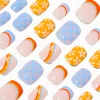 Ensemble de faux ongles vegan squoval à carreaux et marguerites multiples - Lot de 24