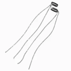 Extensions de cheveux synthétiques à clip strass couleur argentée - Lot de 2