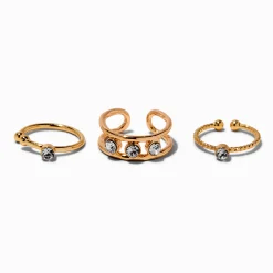 Faux anneaux de nez variés strass couleur dorée - Lot de 3