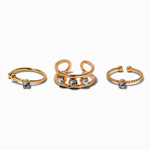Faux anneaux de nez variés strass couleur dorée - Lot de 3
