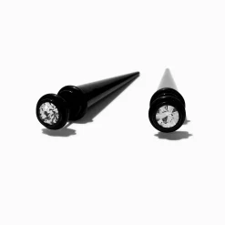 Faux écarteurs d'oreilles coniques strass noirs
