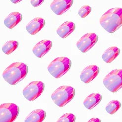 Faux ongles autocollants stiletto roses holographiques - Lot de 24