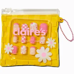Faux ongles autocollants jaunes à carreaux