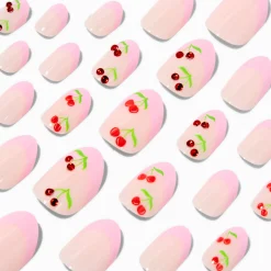 Faux ongles autocollants stiletto bling-bling cerise French manucure roses - Lot de 24