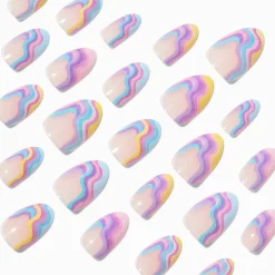 Faux ongles vegan amande tourbillon arc-en-ciel - Lot de 24