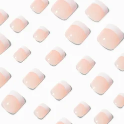 Faux ongles vegan autocollants carrés French manucure - Lot de 24
