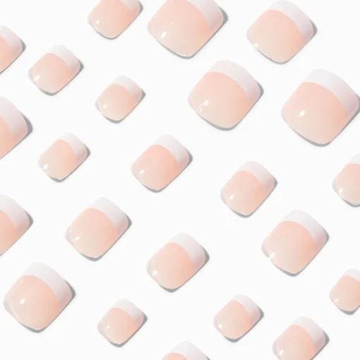 Faux ongles vegan autocollants carrés French manucure - Lot de 24