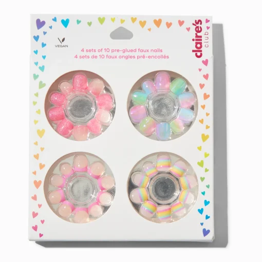 Faux ongles vegan autocollants arc-en-ciel Claire's Club - Lot de 4