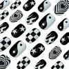 Faux ongles vegan de forme ovale moyenne Y2K noirs et blancs - Lot de 24