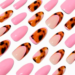 Faux ongles vegan stiletto bling-bling écaille de tortue roses - Lot de 24