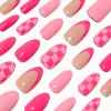 Faux ongles vegan stiletto French manucure à carreaux roses - Lot de 24