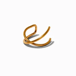 Faux piercing de lèvre motif entrecroisé en titane couleur dorée