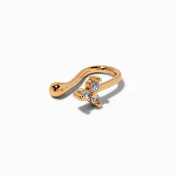 Faux piercing de nez avec trinité de zircons cubiques délicats couleur dorée