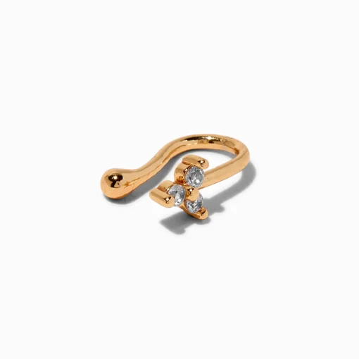 Faux piercing de nez avec trinité de zircons cubiques délicats couleur dorée