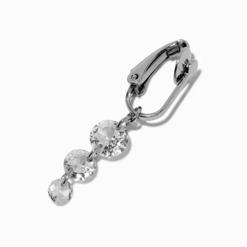 Faux piercing de nombril à clip trio de strass couleur argentée