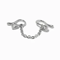 Faux piercing pour le nez en zircon cubique chaîne couleur argentée