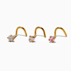 20G Gold-tone Stainless Steel Cubic Zirconia Iridescent AB Mixed Nose Studs - 3 Pack