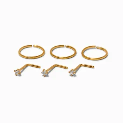 20G Gold-tone Titanium Cubic Zirconia Studs & Hoops - 6 Pack