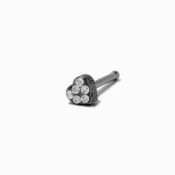 20G Silver-tone Titanium Cubic Zirconia Heart Crystal Nose Stud