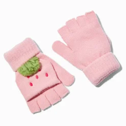 Gants convertibles fraises roses