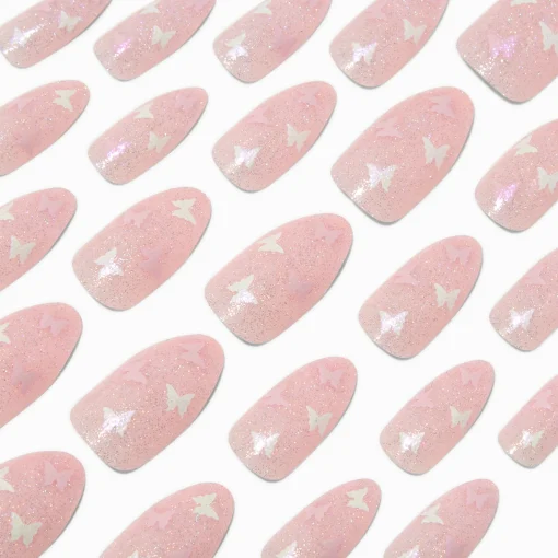 Glitter Butterfly Stiletto Vegan Faux Nail Set - 24 Pack