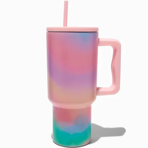 Gobelet à anse en acier inoxydable avec dégradé rose