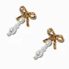 Gold-tone Bow Pearl Drop Earrings