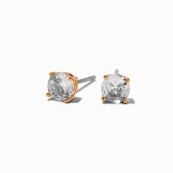Gold-tone Cubic Zirconia 5mm Round Stud Earrings