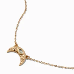 Gold-tone Sideways Crescent Moon Pendant Necklace