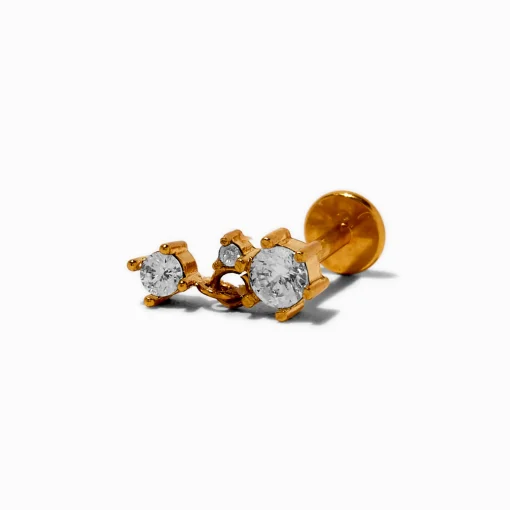 Gold-tone Stainless Steel Cubic Zirconia 18G Triple Dangling Threadless Helix Earring