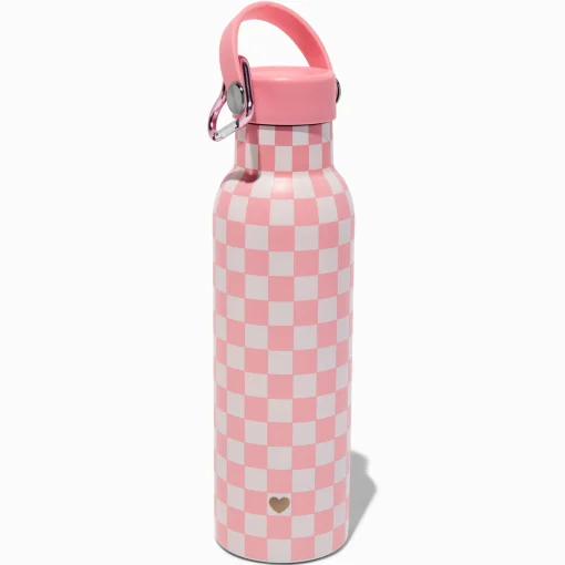 Gourde en acier inoxydable à carreaux rose