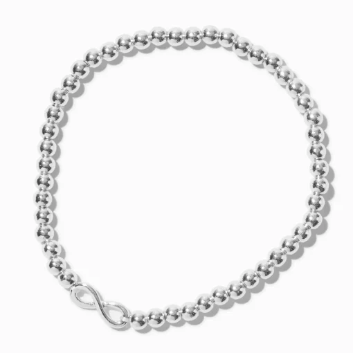 Infinity Charm Silver-tone Shot Bead Stretch Bracelet
