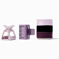 Élastiques et pinces à cheveux athlétiques violets - Lot de 14