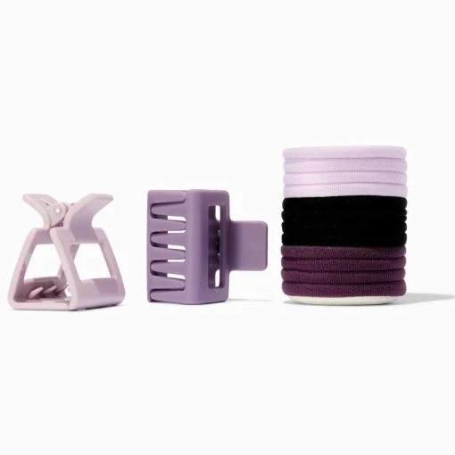 Élastiques et pinces à cheveux athlétiques violets - Lot de 14
