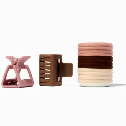 Élastiques et pinces à cheveux athlétiques roses - Lot de 14