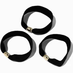 Élastiques perlés couleur dorée noirs plats - Lot de 3